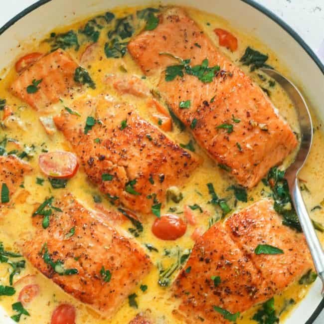 Keto Creamy Garlic Butter Tuscan Salmon